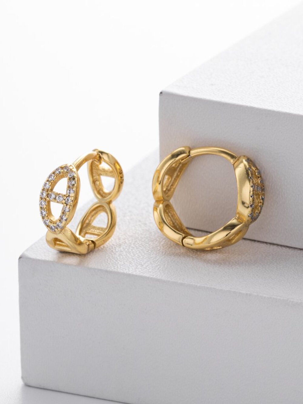 Mariner Link Huggie Style Earrings  - 18k Gold Plated Sterling Silver - Picture 4 of 9